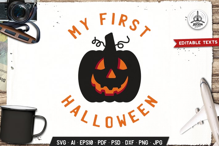 My First Halloween Logo Design Retro Vector Badge