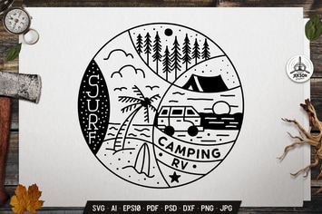 Summer Surf Badge Design. Sacred Geometry Tattoo