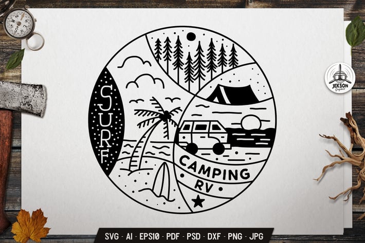 Summer Surf Badge Design. Sacred Geometry Tattoo