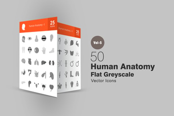 50 Human Anatomy Greyscale Icons