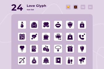 24 Love Glyph Vector Icon Pack