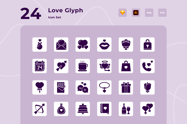 24 Love Glyph Vector Icon Pack