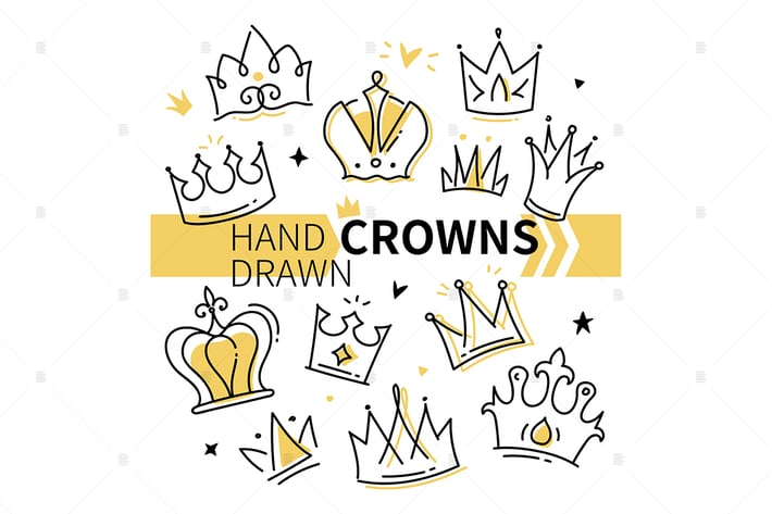 Hand drawn crowns collection - set of element