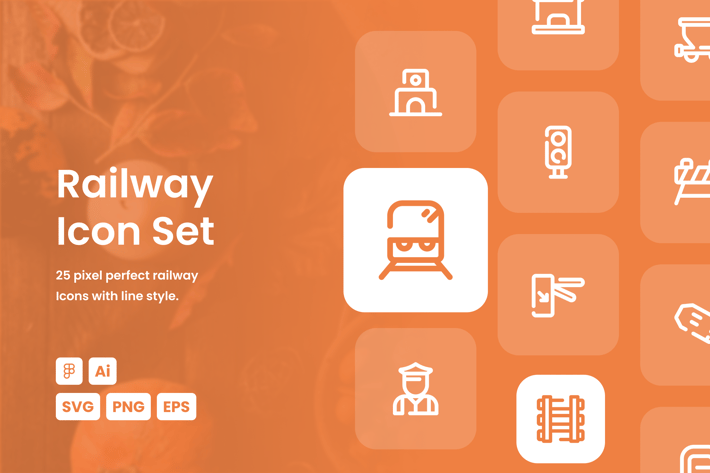 Railway Dashed Line Icon Set