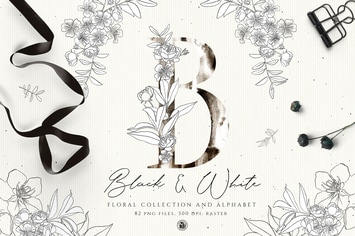 Black And White Floral Alphabet