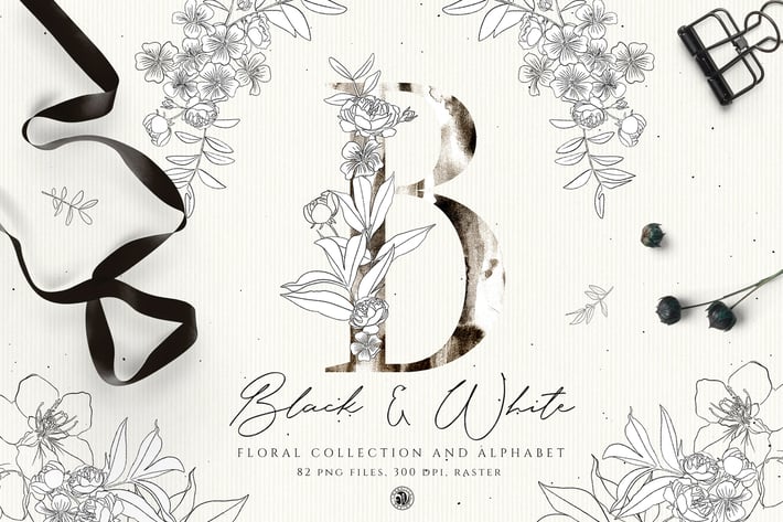 Black And White Floral Alphabet