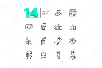 Tattoo Studio - line icons set