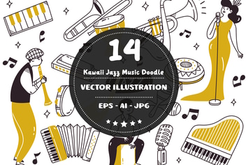 Kawaii Jazz Music Doodle Set