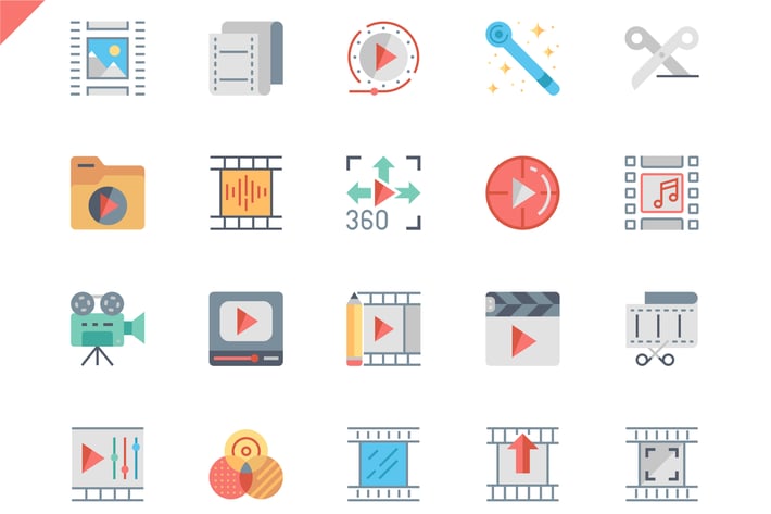 Simple Set Video Editing Flat Icons