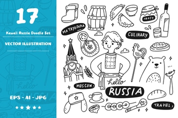 Kawaii Russia Doodle Set