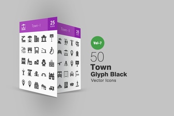 50 Town Glyph Icons
