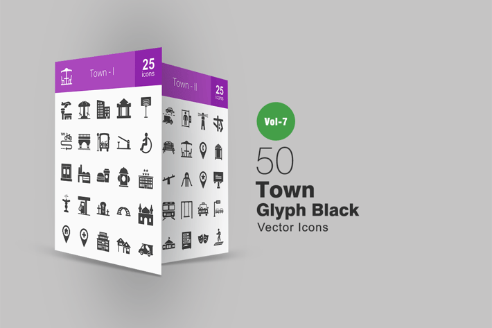 50 Town Glyph Icons