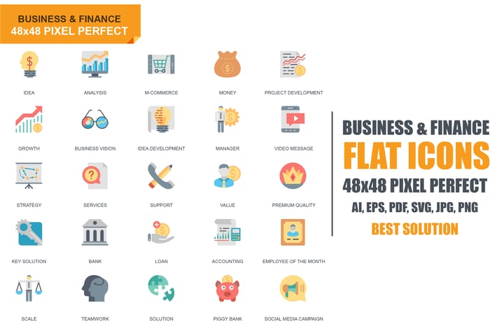 Simple Set Business and Finance Flat Icons