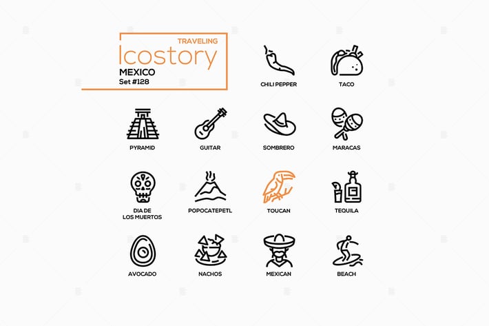 Mexico - Modern Line Design Style Icons Set
