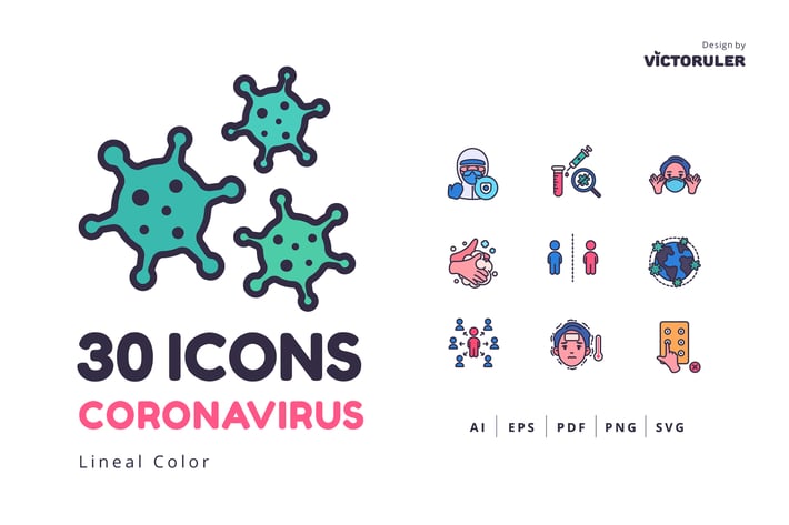 30 Coronavirus (COVID-19) Icons Lineal Color Style