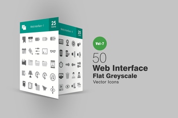 50 Web Interface Flat Greyscale Icons