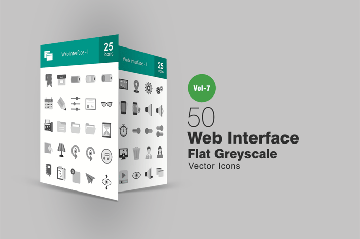 50 Web Interface Flat Greyscale Icons