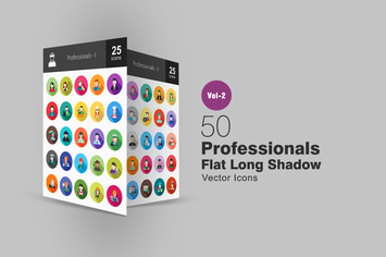 50 Professionals Flat Long Shadow Icons