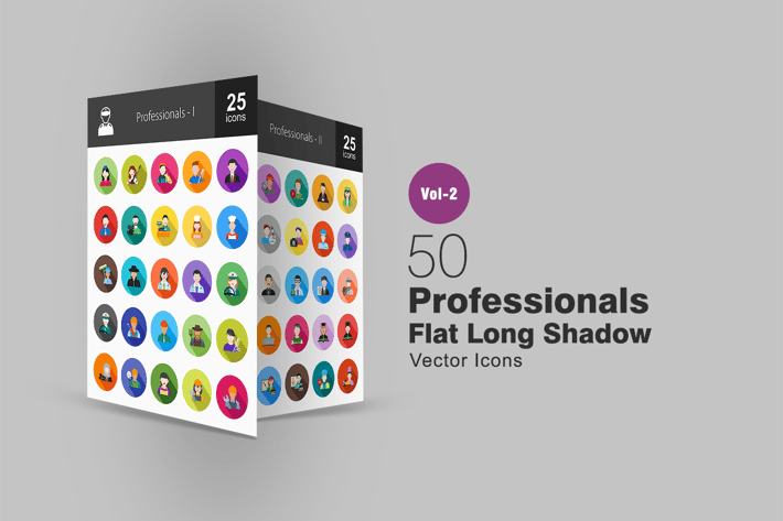 50 Professionals Flat Long Shadow Icons