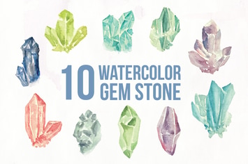 10 watercolor Gem Stone Illustration Graphics