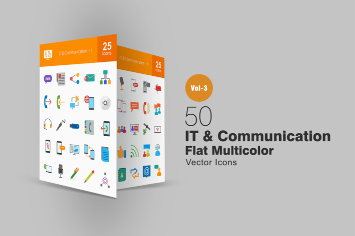 50 IT & Communication Flat Multicolor Icons