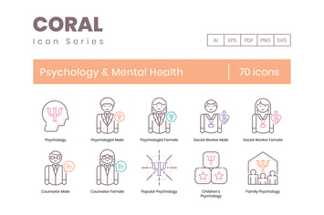 70 Psychology & Mental Health Line Icons