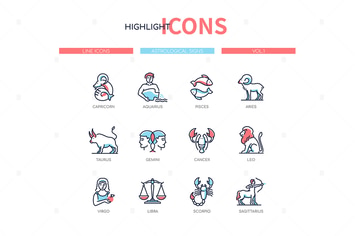 Zodiac signs - line design style icons set