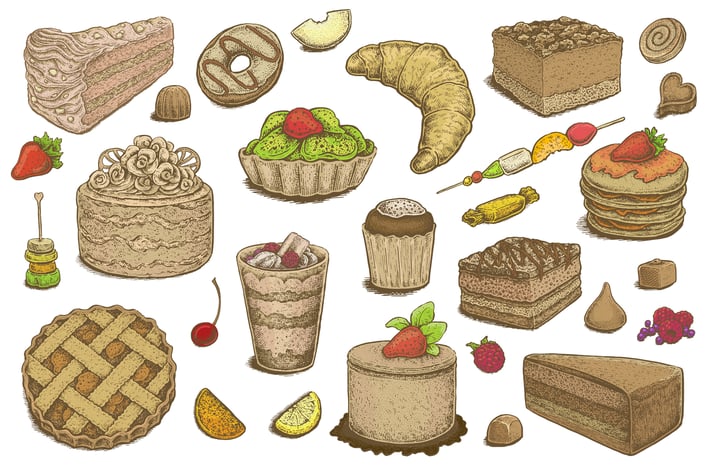 Hand Drawn Desserts Vector Set