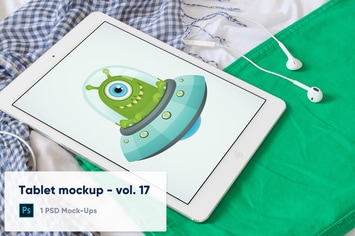 Tablet on Colorful Clothes Mockup - Vol. 17