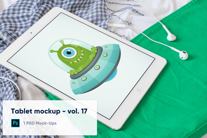 Tablet on Colorful Clothes Mockup - Vol. 17