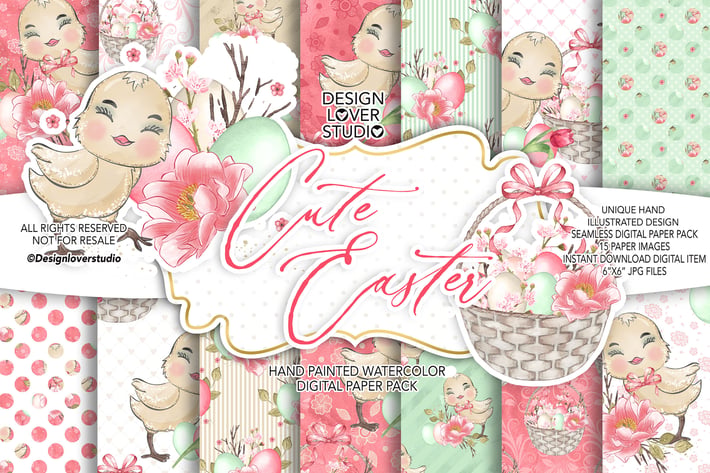 Cute Chicken Happy Easter digital paper