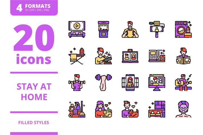 Stay At Home Filled icons packs