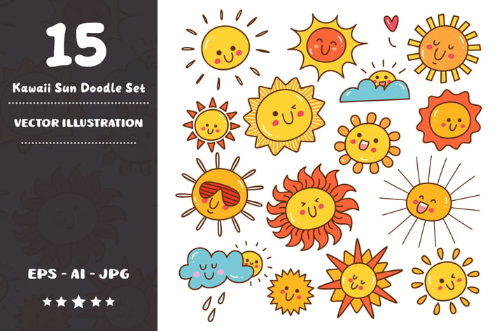 Kawaii Sun Doodle Set