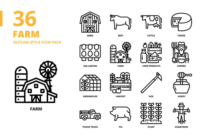 Farm Outline Style Icon Set