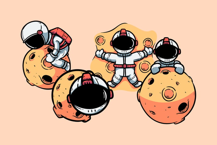 Set Of Astronaut With The Moon Illustration