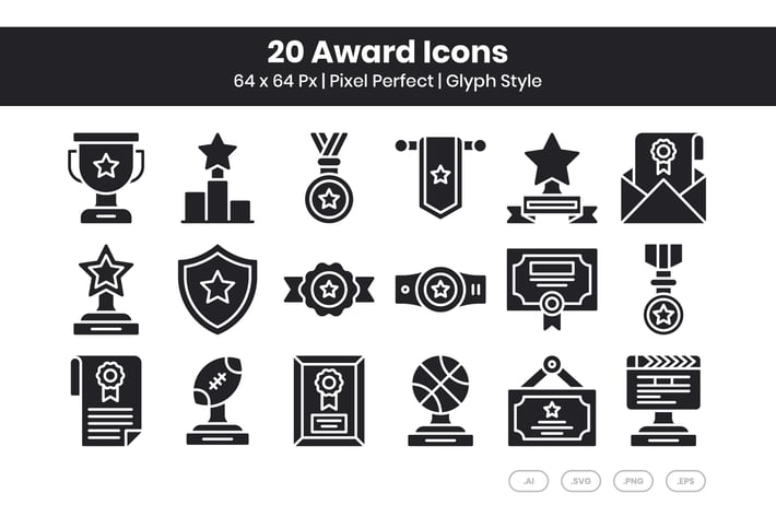 20 Award Icons Set - Glyph