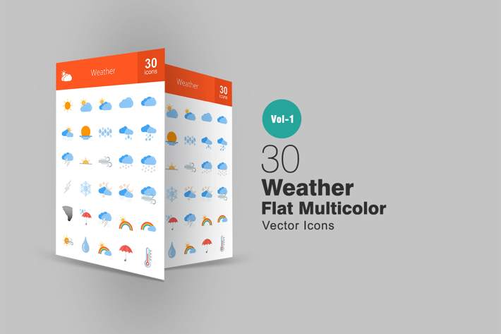 30 Weather Flat Multicolor Icons