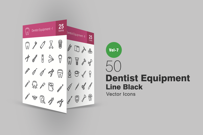 50 Dentist Equipment Line Icons