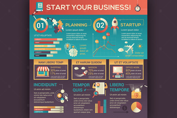 Start Your Business - flat design style poster