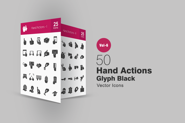 50 Hand Actions Glyph Icons