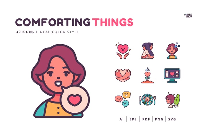 30 Icons Comforting Things Lineal Color Style
