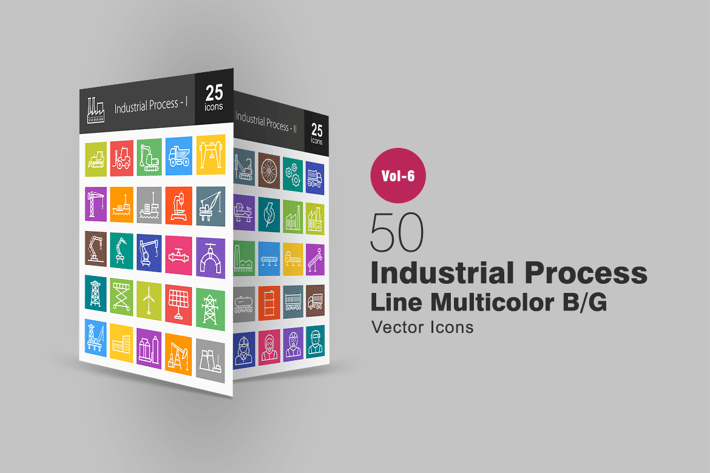 50 Industrial Process Line Multicolor B/G Icons