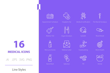 Medical Hospital 4 Icon Set Line Styles