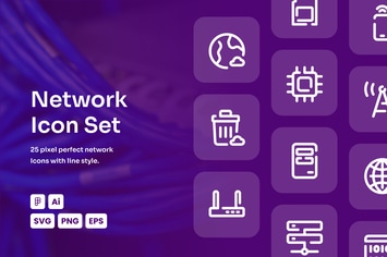 Network Dashed Line Icon Set
