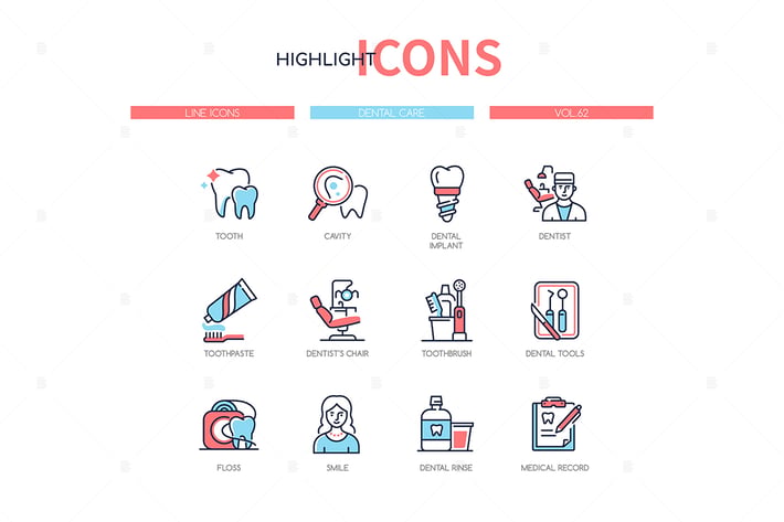 Dental care - line design style icons set