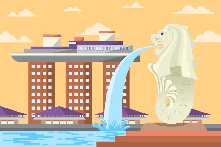 Merlion Park - Landscape & Building Illustration