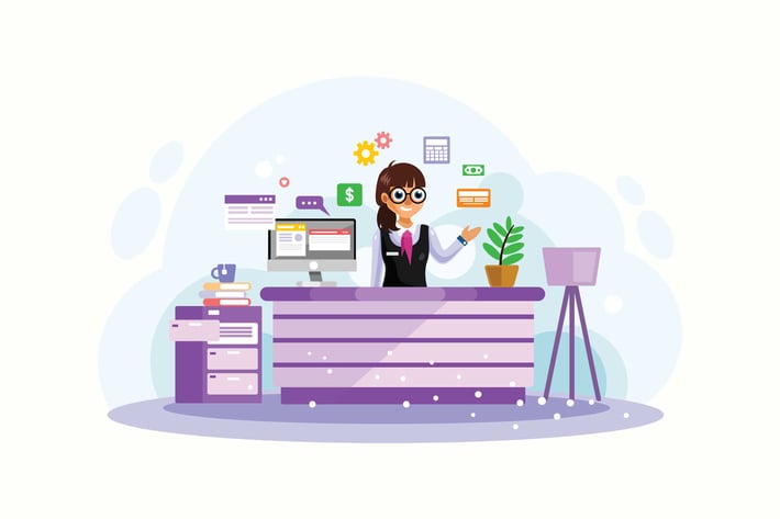 Female Bank Teller Vector Illustration