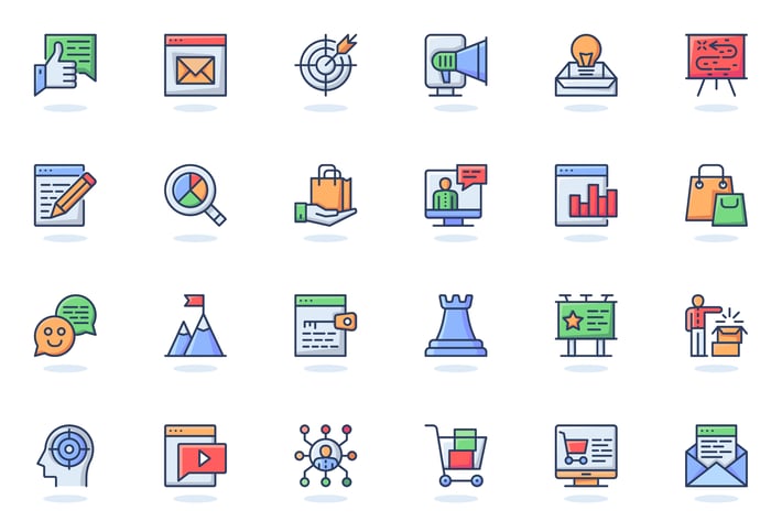 Digital Marketing Flat Line Web Icons Set