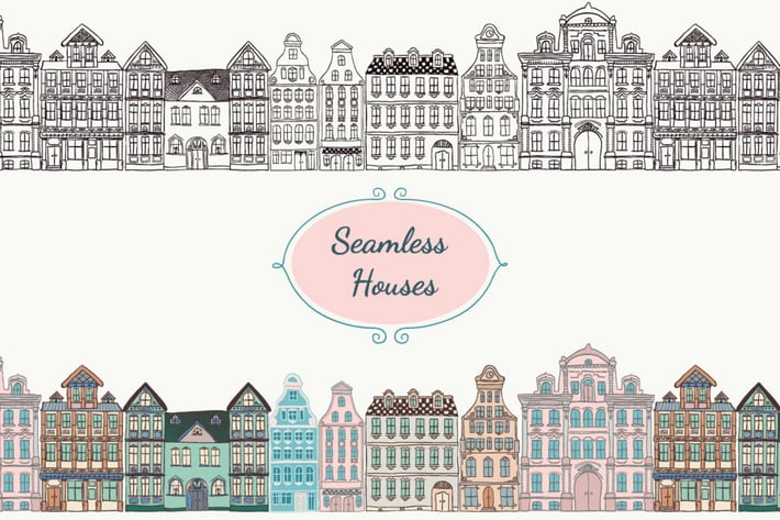 Set of Colorful, Black, White and Chalk Houses.