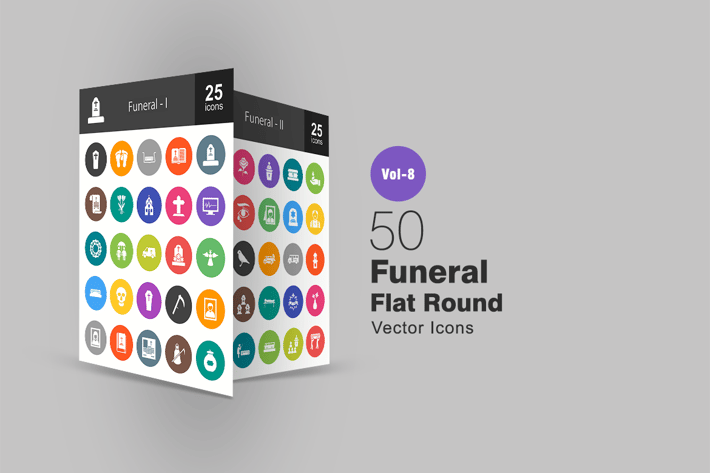 50 Funeral Flat Round Icons